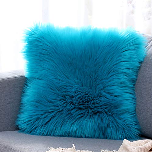 vctops Double-Sided Faux Fur Sheepskin Decorative Throw Pillow Cover Luxury Super Soft Plush Cushion Case for Sofa or Bed (18"x18",Dark Blue)