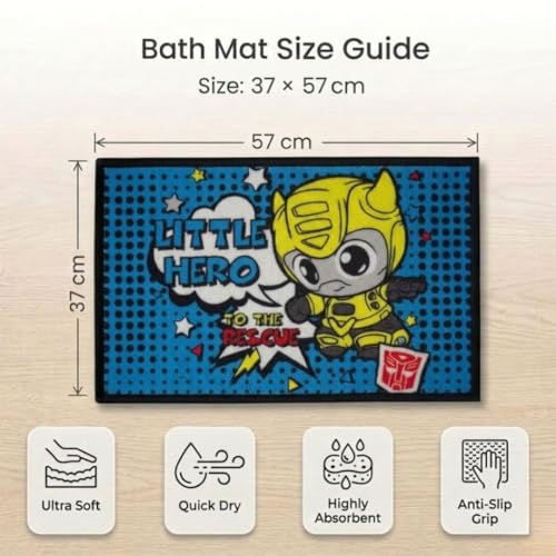 Image of Athom Living Transformer Little Hero to the Rescue Printed Themed Kids Multicolor Premium Nylon Bathmat, with Latex Backing, Anti-Skid, 37 x 57 cm, Pack of 1