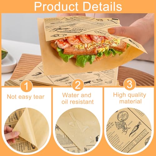 150 Stück Burgerbeutel aus Papier, Lebensmittelverpackung, Burgerpapier, Burgerbeutel, Sandwichbeutel, für Burger-Pommes (15 x 15 cm)