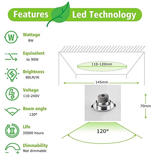 Focos empotrables LED de 9W y luz diurna 6000K para techos modernos 7