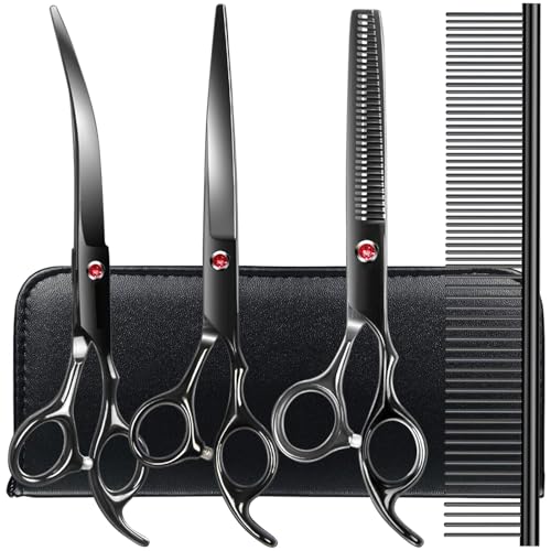 Professional-Dog-Grooming-Scissors-kit-Black-5-in-1-Dog-Shears-for-Grooming-6CR-Premium-Stainless-Steel-Grooming-Scissors-Kit-for-Dogs-Cat-Pet Professional Dog Grooming Scissors kit Black 5 in 1, Dog Shears for Grooming 6CR Premium Stainless Steel Grooming Scissors Kit for Dogs Cat Pet - Image 1