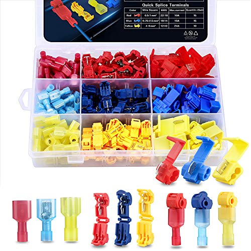 Zemoner 160 Piezas Kit Conectores de Cable - 60 Pares T-Tap Empalme Rápido con Conectores Macho Spade Aislado, 40 Piezas Conector Rama