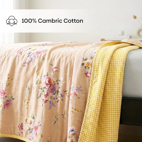 Image of haus & kinder Cotton Dohar for Double Bed Queen Size | Lightweight Summer Blanket AC Dohar | 3 Layer Soft Reversible Cotton Quilt Blanket for Bed | Rose Kawai Brown | 100 x 89 Inches | 144 TC