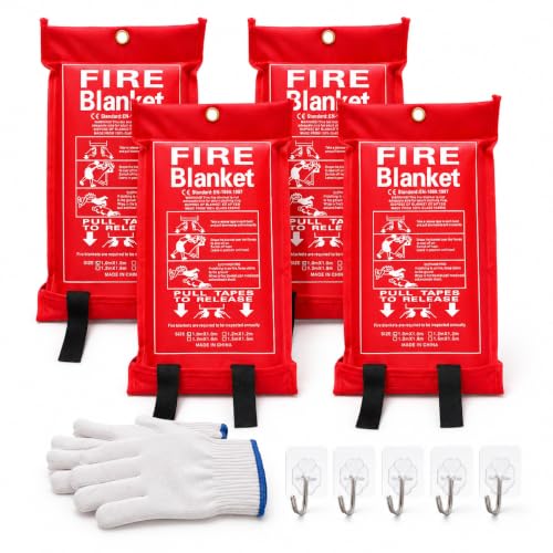 Image of 4 Pack,40 inchx40 inch,Emergency Fiberglass Fire Blanket,Fire Suppression,Hooks | Easy Pull Tabs,No Mess After Use,No Expiration,Quick Emergency Response,Compact,Reusable,Kitchen,Grill,Camping,RV,Home,Garage