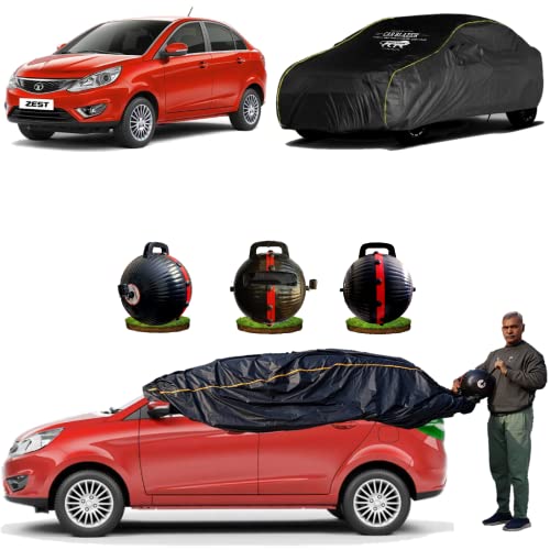 Image of CARBLAZER Portable & Semi-Automatic Full Body Car Covers: Heavy Duty Device| Anti-Theft| Dust & Scratch Proof | Water & Wind Resistant|Custom Fit| Dual-Side Cover, Compatible for Tata Zest