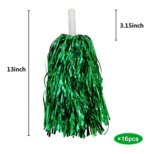 16PCS Cheerleading Pom Poms Metallic Foil Plastic Pom Poms with Baton Handle for Game Sports Squads Dancing Party Football Basketball Club Spirit Sports Stage Performance Celebration (Green) - Thumbnail 2