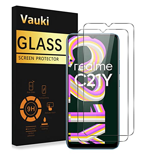 Vauki Lot de 2 Film Protecteur pour Realme C25Y et Realme C21Y, Protection Écran Dureté 9H HD Transparent Glass pour Realme C21Y 6.5", Film Anti Rayures Sans Bulles Cover