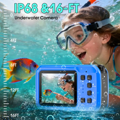 Image of 4K Underwater Camera, 16X Digital Zoom, 64MP 16FT Waterproof Digital Camera with 16GB Card, Autofocus Floatable Waterproof Camera with IPS HD Screen,