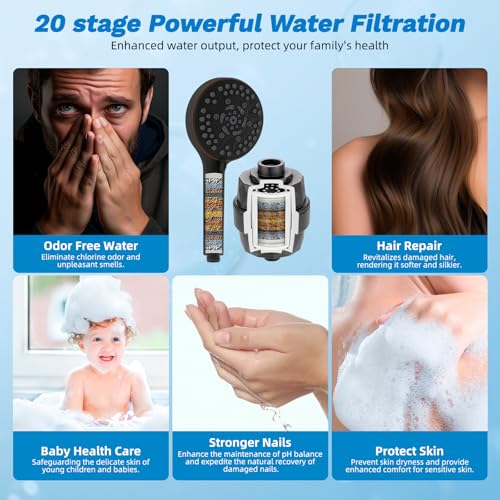 Image of Hibbent 12 inch Dual Filtered 10 inch Rainfall Shower Head with Handheld 10-Spray | High Pressure Metal Oil-Rubbed Bronze Showerhead Combo with Filter, Extension Arm with 4-way Diverter, 71'' Hose & Holder