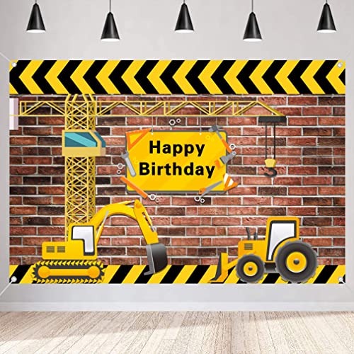 Construction Theme Birthday Party Photography Backdrop - Excavator Birthday Background Cake Table Boys 1 2 3 4 5 6 Birthday Decorations