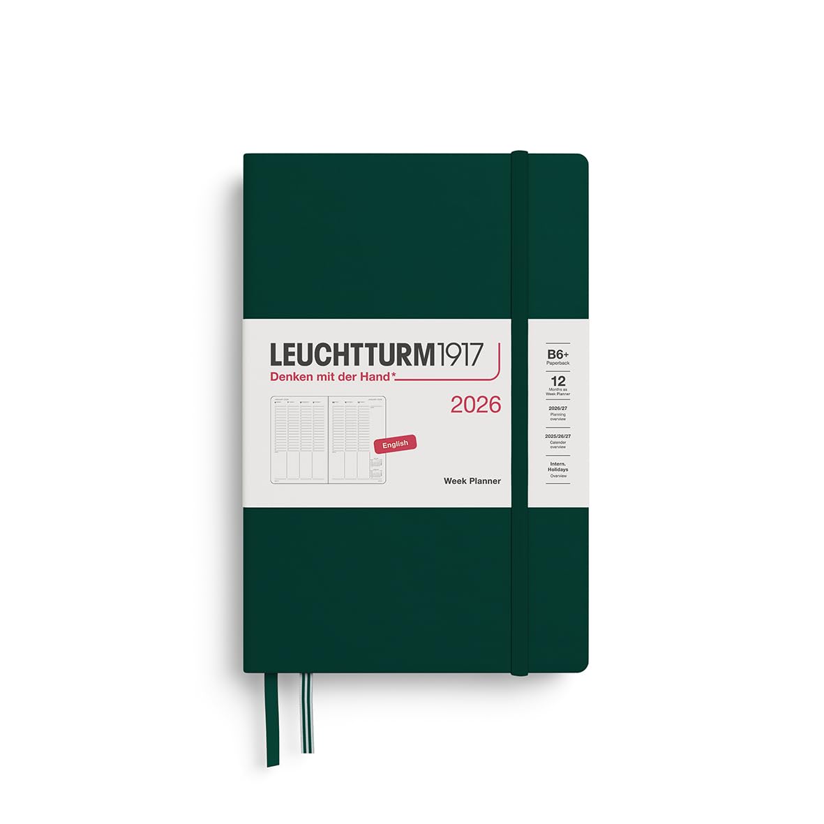 LEUCHTTURM1917 372769 Week Planner Paperback (B6+) 2026, 12 Months, Forest Green, English โ image 1