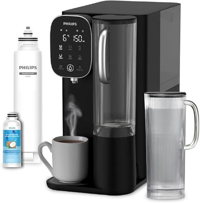 Philips Water Dispensador sobremesa de ósmosis inversa ADD6912BK/10, Elimina hasta 110 sustancias, Agua fría, Caliente y a Temperatura Ambiente, Vida útil del Filtro 1 año