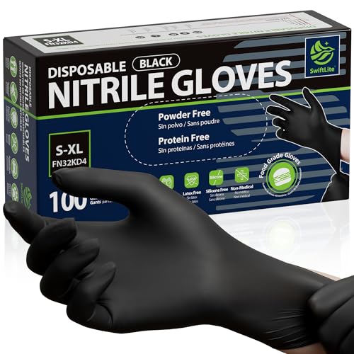 SWIFTLITE Disposable Nitrile Gloves Black,...