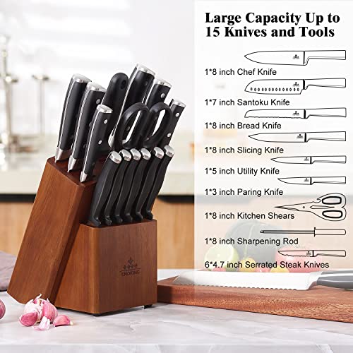 15 Slots Universal Knife Block, Acacia Wood Knife Block