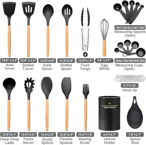 Image of Artek 33 Pieces Kitchen Cooking Utensils Set, 33 pcs Non-Stick Silicone Cooking Kitchen Utensils Spatula Set with Holder, Wooden Handle Silicone Kitchen Gadgets Utensil Set (Red)