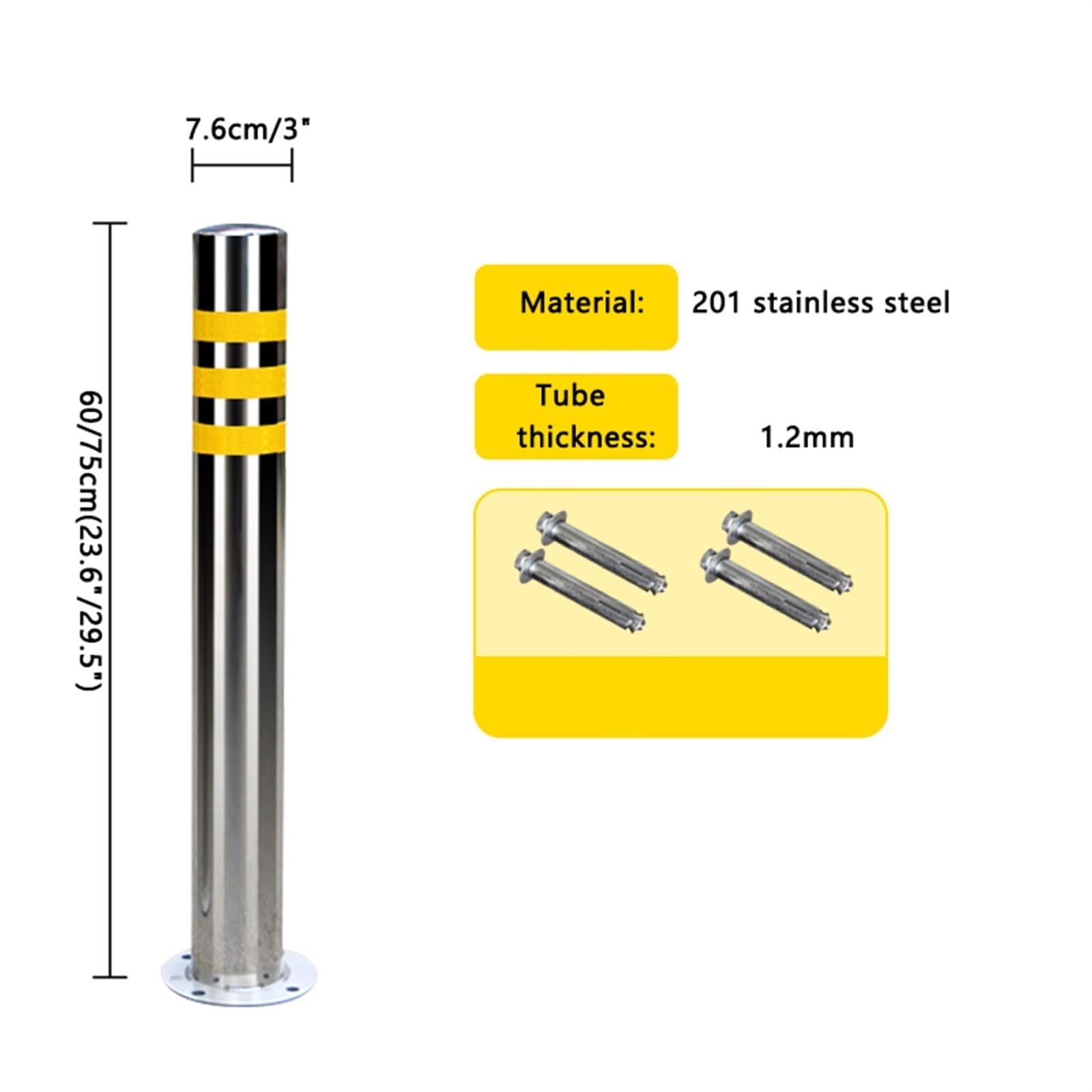 Poste delimitador de tráfico, poste delimitador, poste de cono de seguridad, barrera de estacionamiento de alta resistencia, poste de bolardo de seguridad para entrada de,Silver-60cm/23.6in-3in