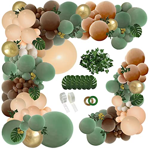 PERPAOL 148PCS Sage Green Brown Balloon Garland Kit, Jungle Safar...