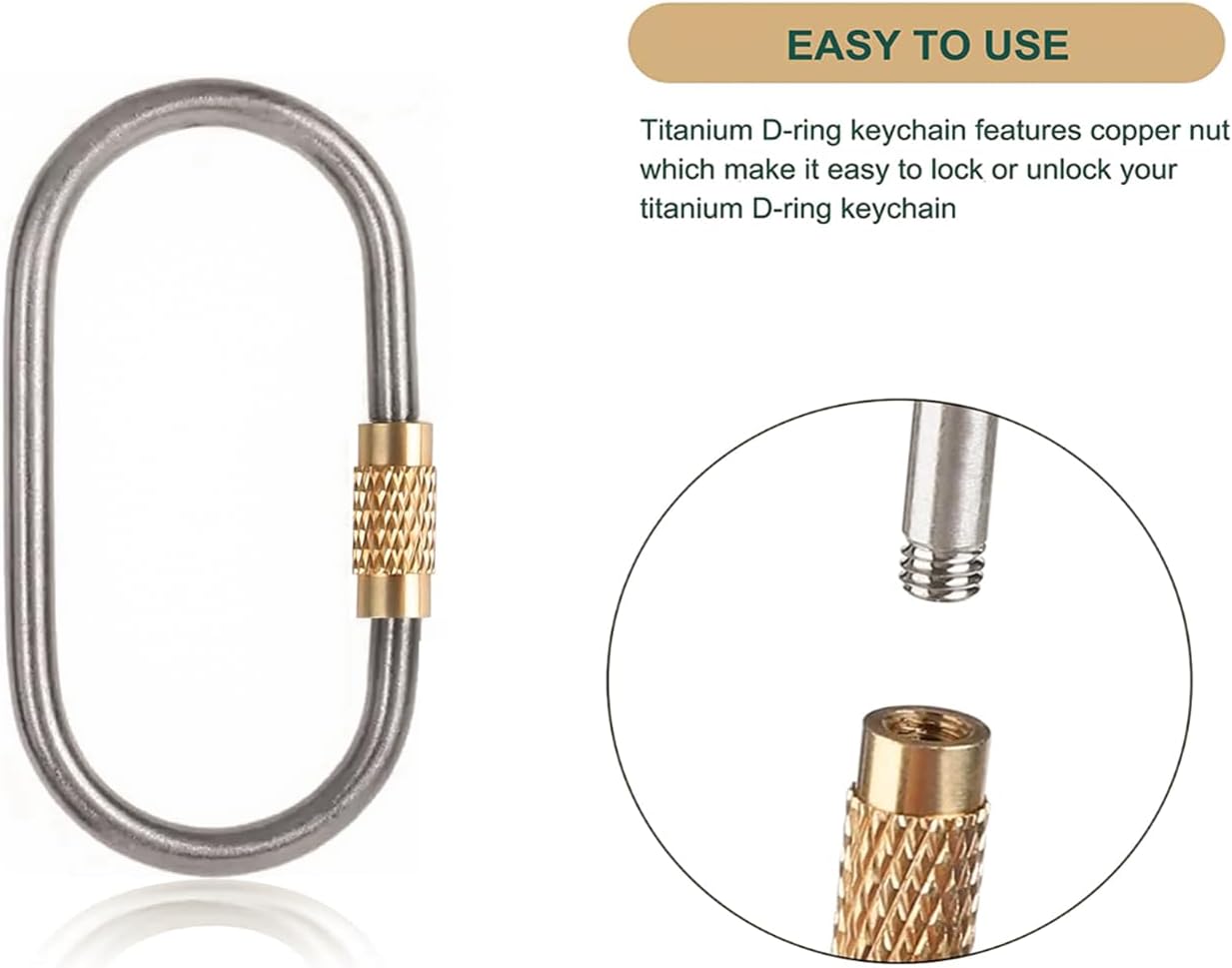 JOGOAUTO Titanium Carabiner Clips with Titanium Key Rings,Key Chains for car Keys, Small Locking carabiners Clips Mini,Quick Release Keychain,J451 - Image 2