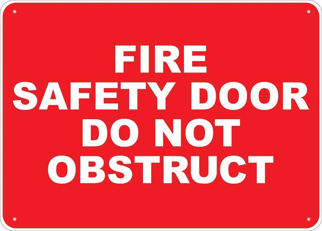 Door Do Not Obstruct Rust Free Aluminum Tin Sign - Notice Decor with Pre-Drilled Holes for Indoor-Outdoor Home Yard, Office/Exit Door - 8x12 Inch​