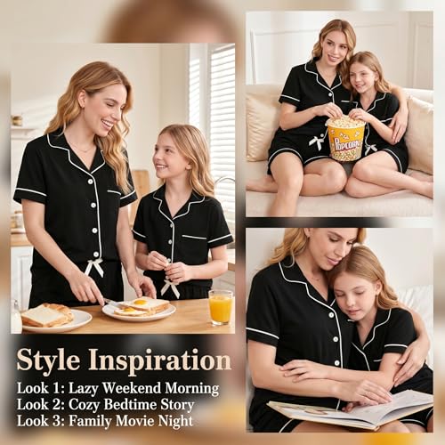 LANKMEI 100% Cotton Womens Short Sleeve Pajama Sets, Black, Large - image 8