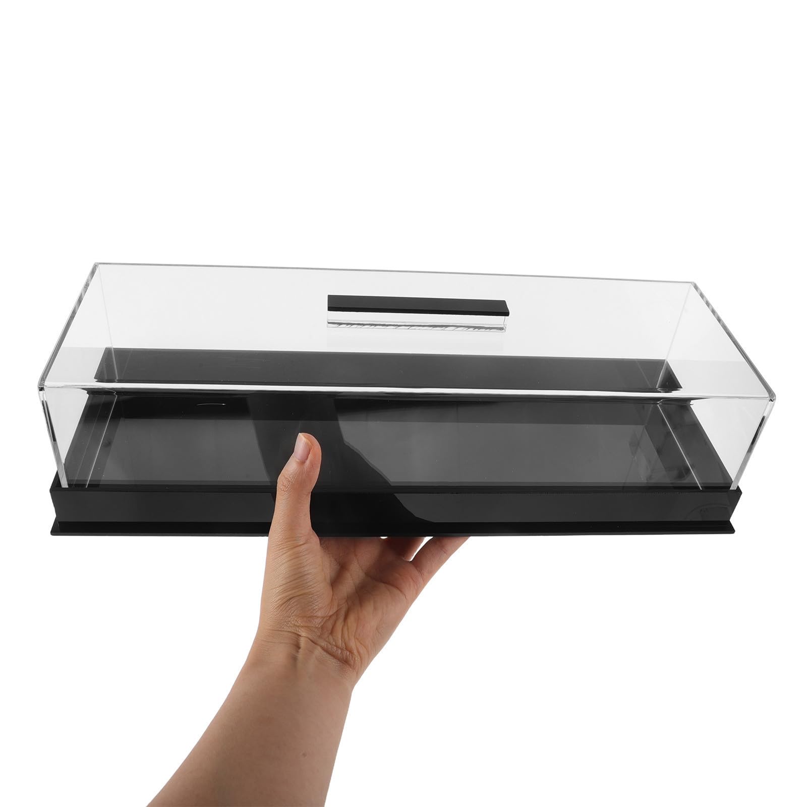 Beaupretty Soporte para Tartas Rectangular de Acrílico Negro con Tapa, Bandeja de Exhibición de Postres Fácil de Limpiar para Fiestas y Cumpleaños