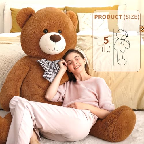 Image of MaoGoLan Big Teddy Bear 5ft - Large Stuffed Animal with Smiling Face - Cuddly Valentines Gift for Boyfriend,Wife,Lover