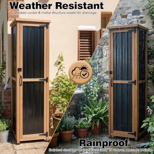 Image of PetsCosset 62 inch H Outdoor Corner Storage Cabinet with Lockable Doors, Outdoor Indoor Small Storage Cabinet with Metal Top, 3 Adjustable Shelves for Patio, Porch, Entryway or Small Spaces