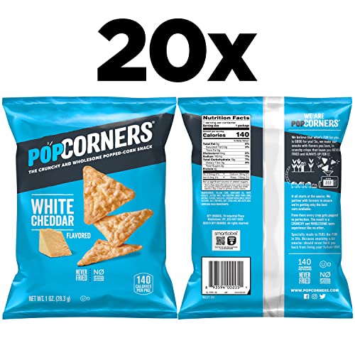 Popcorners Popped Corn Snacks, White Cheddar, 1Oz Bags (20 Pack) #TOP1