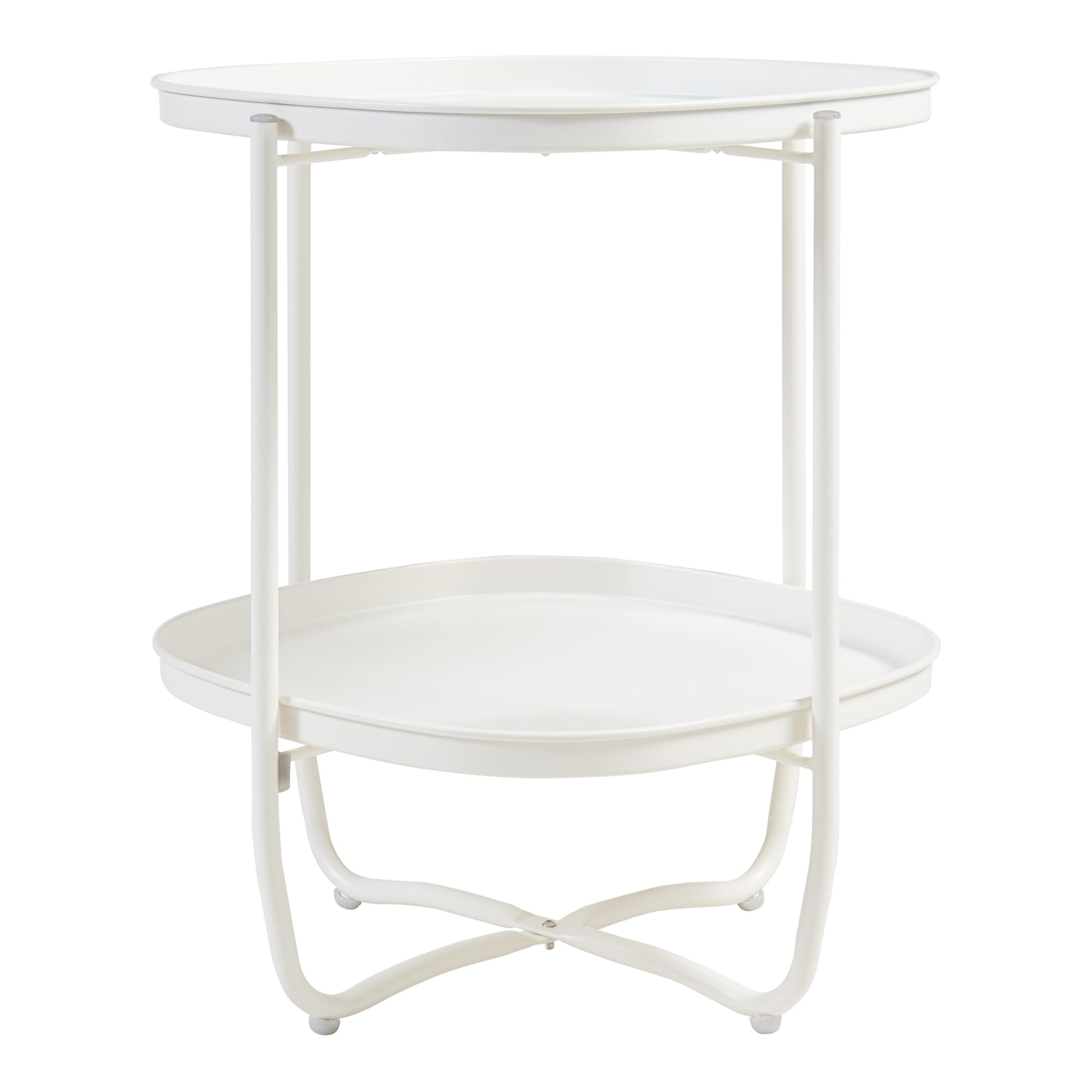 [en.casa] Mesita de Jardín Sandefjord Mesa de Café de Patio con 2 Bandejas Extraíbles Estilo Moderno Mueble de Jardín Terraza Balcón Acero 57,5 x 46 x 46 cm - Blanco