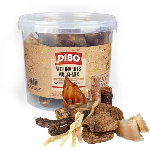 DIBO Mix natalizio in secchio da 750 g – richiudibile, 100% spuntino naturale essiccato delicatamente, per cani per il periodo prenatale