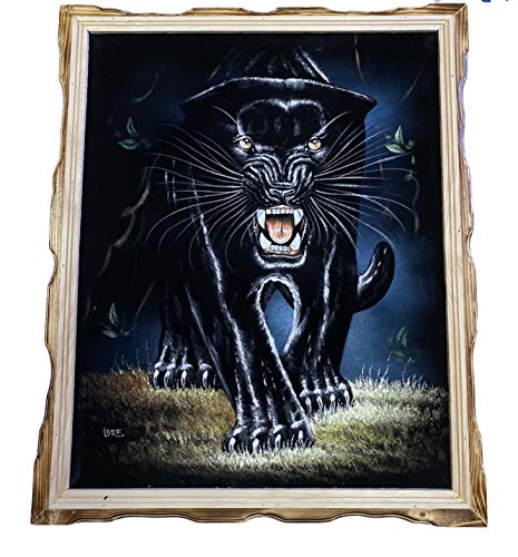 EDISA Velvet Painting, Panther, Signed, Framed, Wood Frame, Modern, Contemporary, Adult, Unisex, Indoor, 1 Count