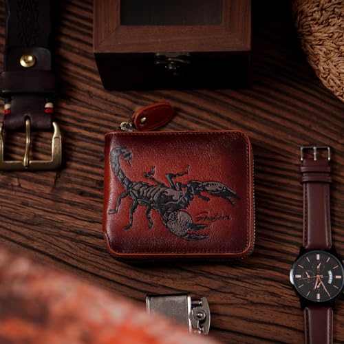 Zipper Wallet For Men,Men's Leather Wallets With Coin Pocket,Extra Capacity,RFID Blocking,Gifts for Him Husband and Boyfriend Gift (brown)2