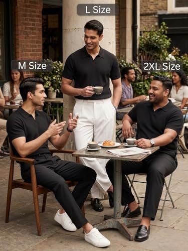 Image of Leriya Fashion Polo T Shirt for Men | Textured Polo T Shirts for Men | Smart Casual Half Sleeve T-Shirt for Mens, Breathable Cotton Knit Collar T Shirts