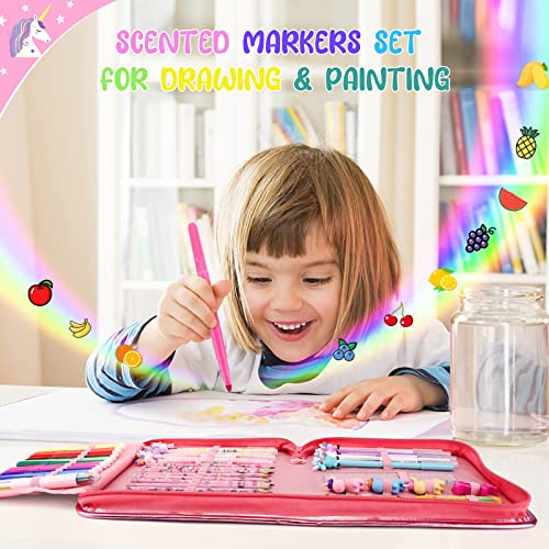 MAIGOZON Unicorn Art Supplies for Girls Ages 4-8 - 56 PCS Coloring Kit with Scented Markers, Gel Pens & Glitter Pencil Case, Kids Drawing Set Birthday Holiday Gifts for Girls 6 7 8 — view 4