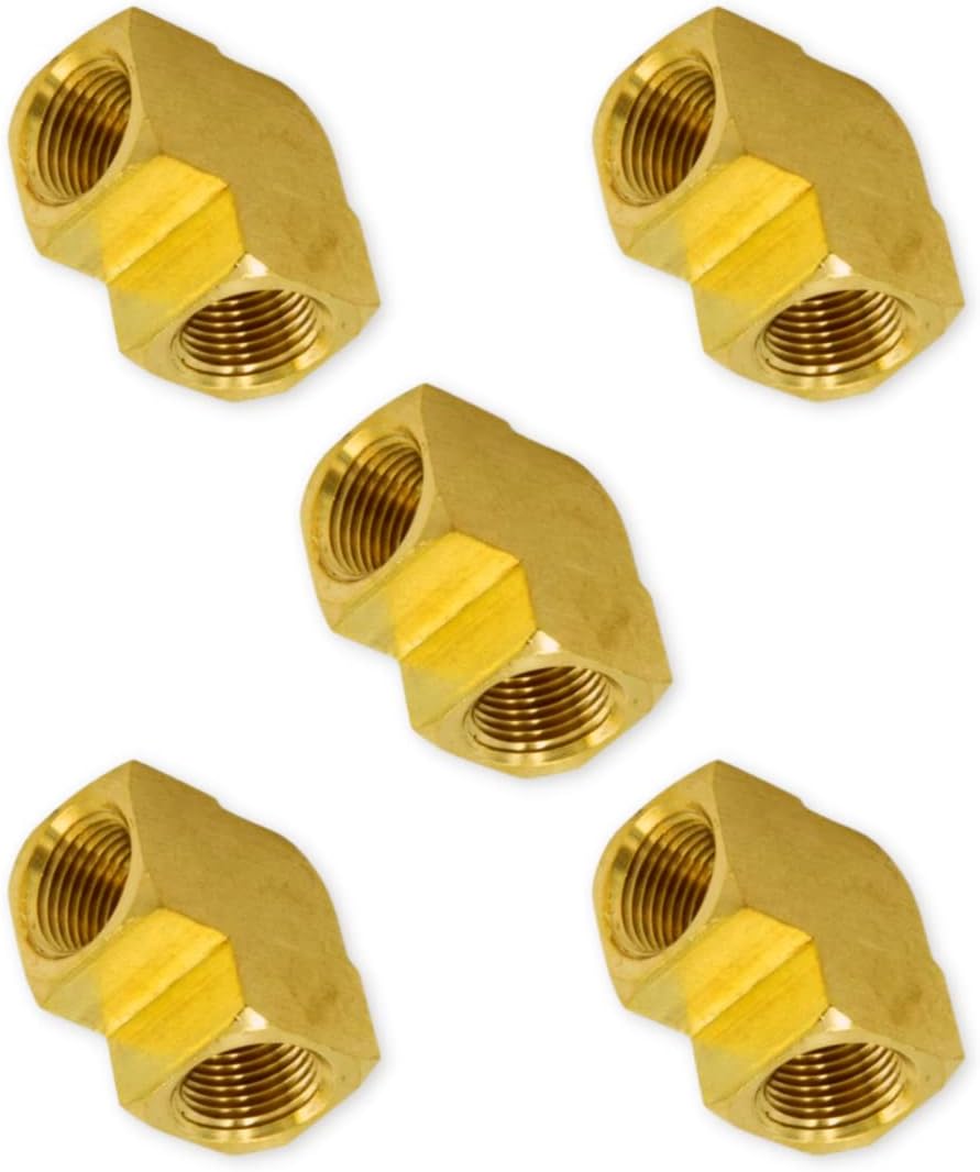 1/4" NPTF x 1/4" NPTF Female Brass 90 Degree Pipe Thread Corner/Elbow Fitting | 33500-04-04 (5-PACK)