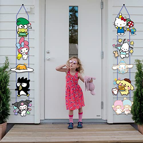 Hello Kitty, My Melody, Littletwinstars, Cinnamoroll, Badtz Maru Birthday Party Decorations, Keroppi, Kuromi, Gudetama, Pompompurin, Pochacco Porch Sign - Hanging Banner, Kawaii Sanro Theme Party Wall Decorations For Indoor Outdoor, 10 Counts #TOP3