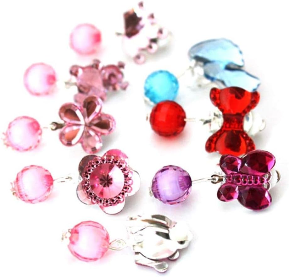 ORFOFE 7 Pair Set of Fashionable Little Girls Clip-on Earrings Acrylic Cartoon Earings for Dress-up Parties Outfits