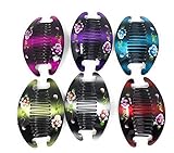 6 set Jumbo Banana Comb Clip Thick Hair Riser Claw Interlocking Jaw Extra(Flowers).