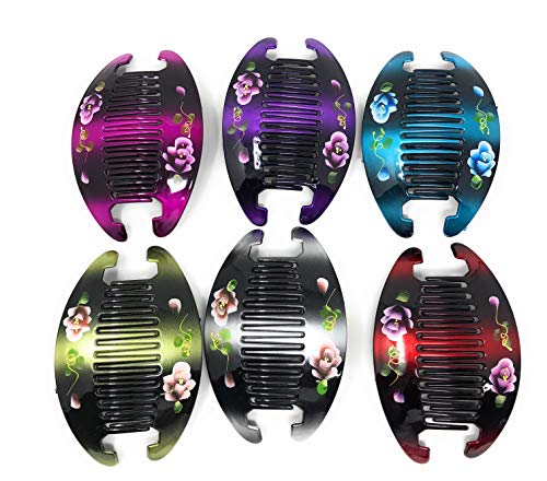 6 set Jumbo Banana Comb Clip Thick Hair Riser Claw Interlocking Jaw Extra(Flowers).