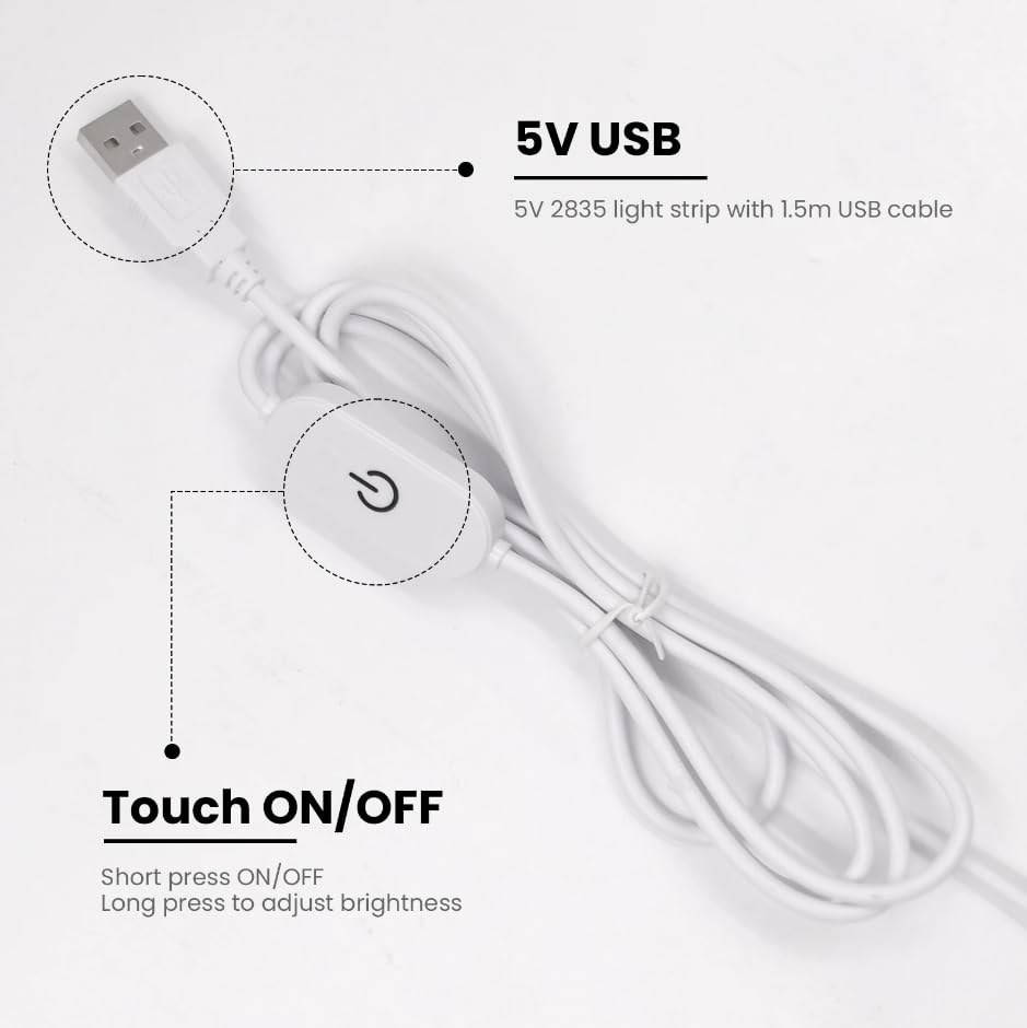 Tira LED flexible blanca natural USB 1M con atenuador táctil miniatura 6