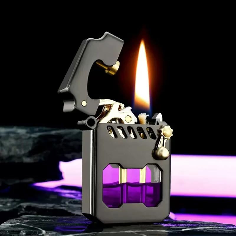Mecha Metal Rocker Lighter Vintage Trench Retro Kerosene Lighter for Men Without Fluid