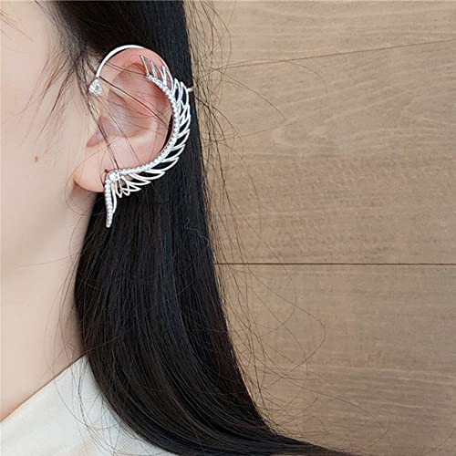 Bethynas Punk Wing Elf Ear Cuff With Piercing Goth Zircon Angel Wing Ear Cartilage Clip Hip Hop Retro Ear Crawler Statement Ear Accessory For Women Girls (Silver) #TOP6