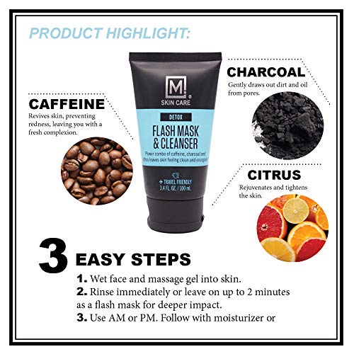 M. Skin Care Detox Flash Facial Mask and Cleanser for Men, Pore Cleansing Charcoal, Cruelty Free - Image 4