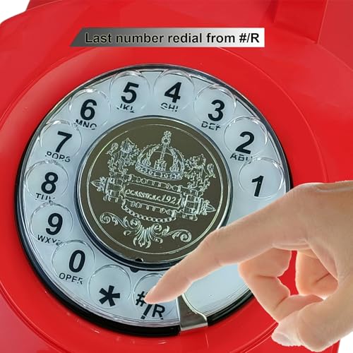Image of TelPal Red Retro Phone, Corded Antique Telephone Vintage Landline Phone with Old Fashioned Rotary Dial Keypad, Decorative Classic 80s Desk Phone for Home,Office, Hotel, School & Gift