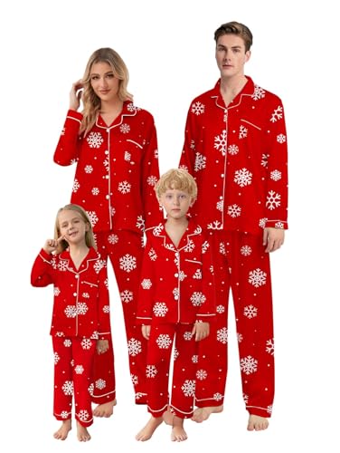 Schbbbta Christmas Family Pajamas Matching Sets Silk Satin Long Sleeve Button Down Pj Set Sleepwear, Red Snow, XX-Large
