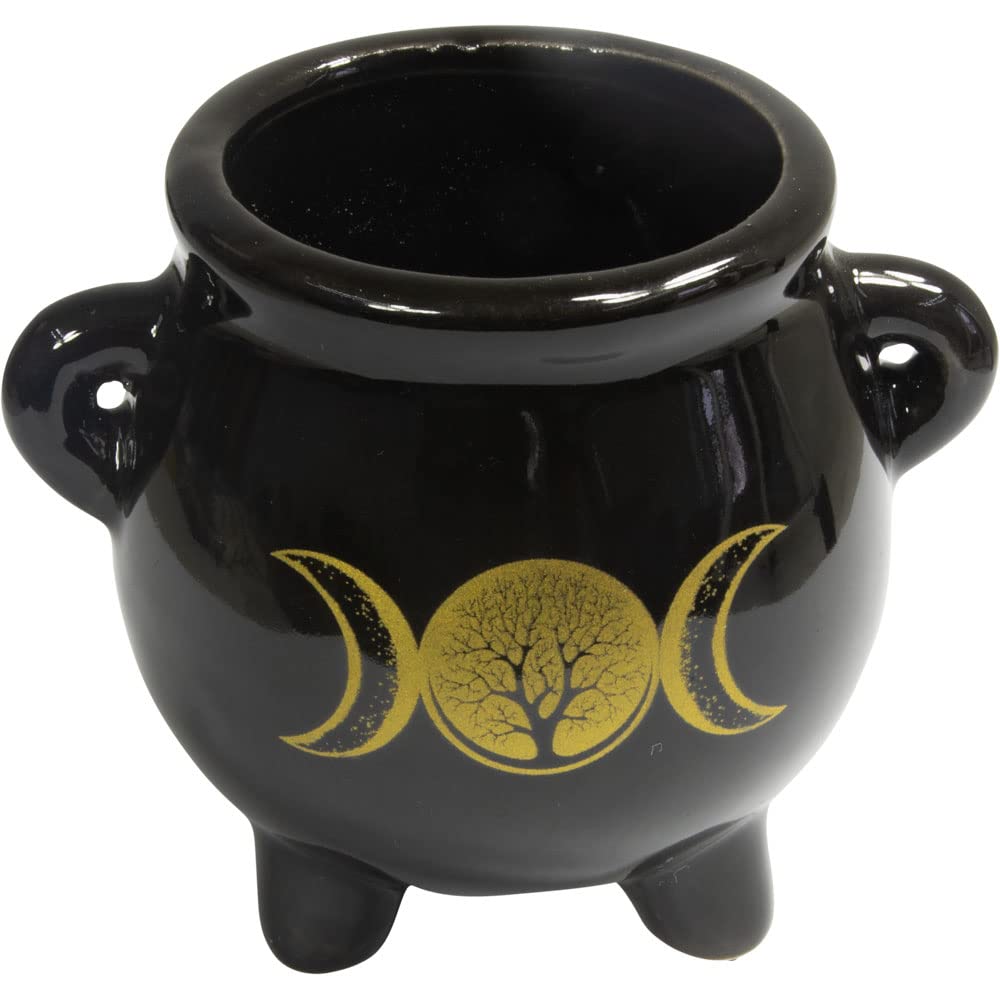 Ceramic Mini Cauldron - Triple Moon with Tree of Life