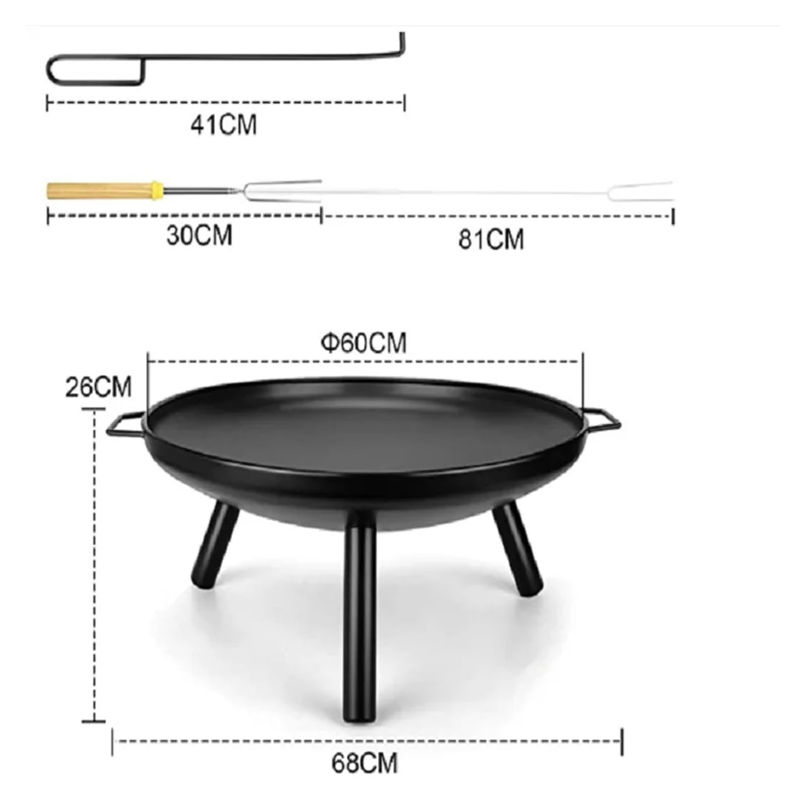 Braciere, Grande braciere in ferro da 58 cm, in ghisa, moderno caminetto giardino all'aperto for, patio, terrazza, campeggio per patio, cortile