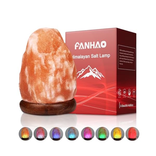 Fanhao himalayan salt lamp with 8 colors changing 100 natural crystal salt light glow hand crafted night light for lighting decoration and gift  urban country home decor