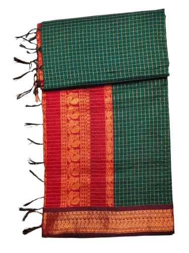 Image of Pure Kalyani Cotton Saree | Zari Border & Blouse Piece - Lata Gadwal Design | Traditional Saree