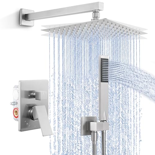 KES Shower Faucet Set, Shower System with 10 Inches Rain Shower Head with Handheld Spray, Pressure Balance Shower Faucets Sets Complete Brushed Nickel (cUPC Certified Valve Included), XB6230F18-BN